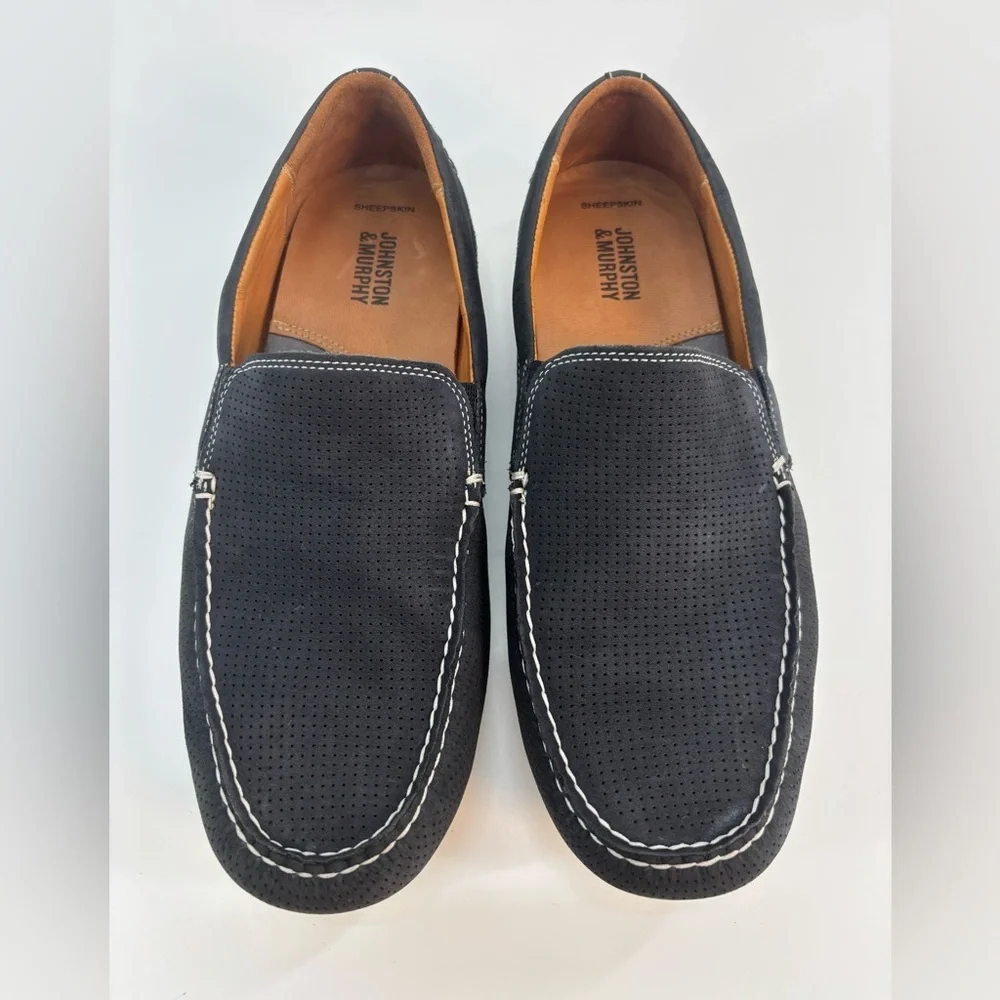 Johnston & Murphy Cord Venetian loafers 8 nubuck sheepskin leather navy